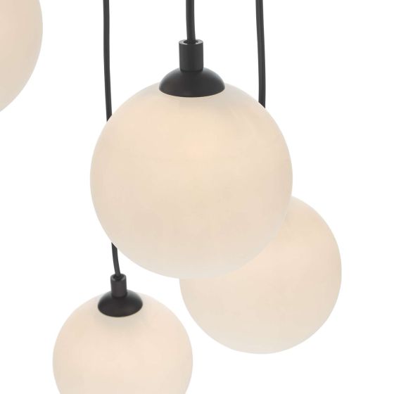 Där Lighting Federico 5 Light Cluster Pendant Black Opal Glass