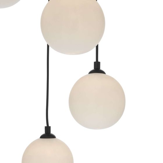 Där Lighting Federico 5 Light Cluster Pendant Black Opal Glass