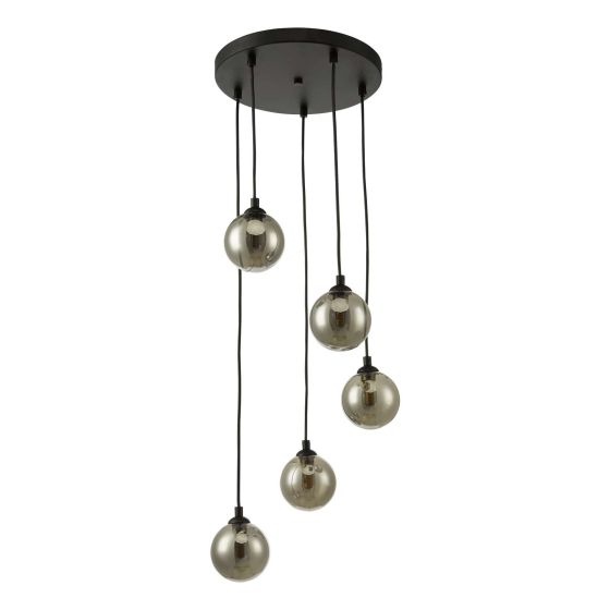 Där Lighting Federico 5 Light Cluster Pendant Black Smoked Glass