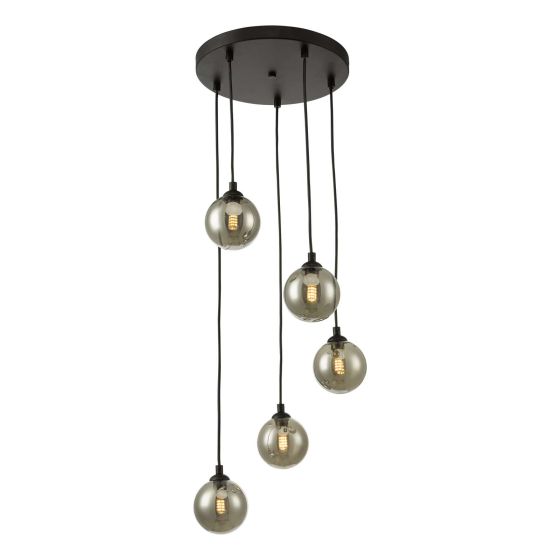där lighting Federico 5 Light Cluster Pendant Black Smoked Glass