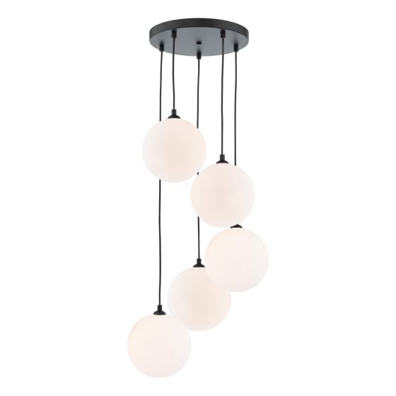 där lighting Federico 5 Light Cluster Pendant Matt Black and Large Opal Glass