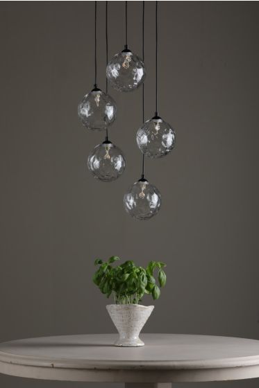 Där Lighting Federico 5 Light Cluster Pendant Matt Black Clear Dimpled Glass