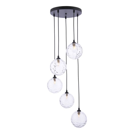 där lighting Federico 5 Light Cluster Pendant Matt Black Clear Dimpled Glass