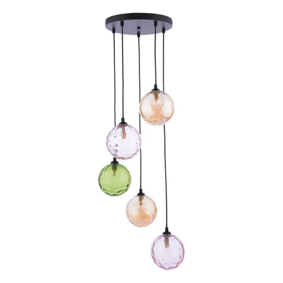 Där Lighting Federico 5 Light Cluster Pendant Matt Black Mixed Coloured Glass