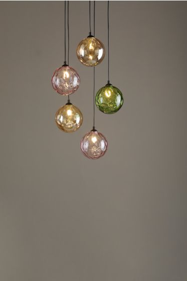 Där Lighting Federico 5 Light Cluster Pendant Matt Black Mixed Coloured Glass