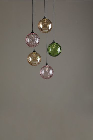 Där Lighting Federico 5 Light Cluster Pendant Matt Black Mixed Coloured Glass