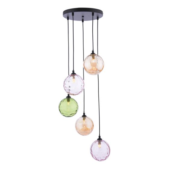 där lighting Federico 5 Light Cluster Pendant Matt Black Mixed Coloured Glass