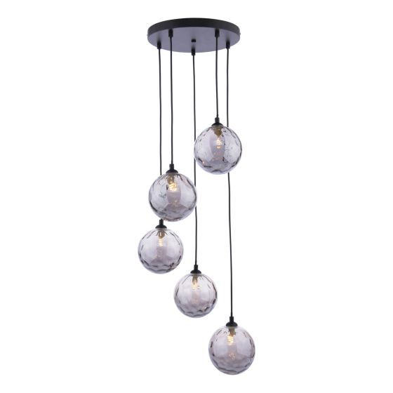 där lighting Federico 5 Light Cluster Pendant Matt Black Smoked Dimpled Glass