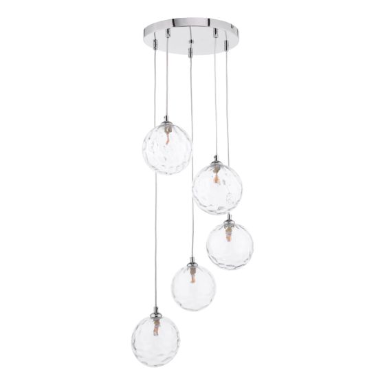 Där Lighting Federico 5 Light Cluster Pendant Polished Chrome Clear Dimpled Glass