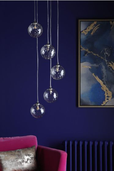 Där Lighting Federico 5 Light Cluster Pendant Polished Chrome Clear Dimpled Glass