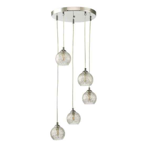 Där Lighting Federico 5 Light Cluster Pendant Polished Chrome Clear/Wire Glass