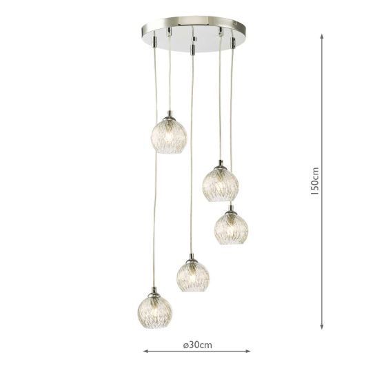Där Lighting Federico 5 Light Cluster Pendant Polished Chrome Clear/Wire Glass