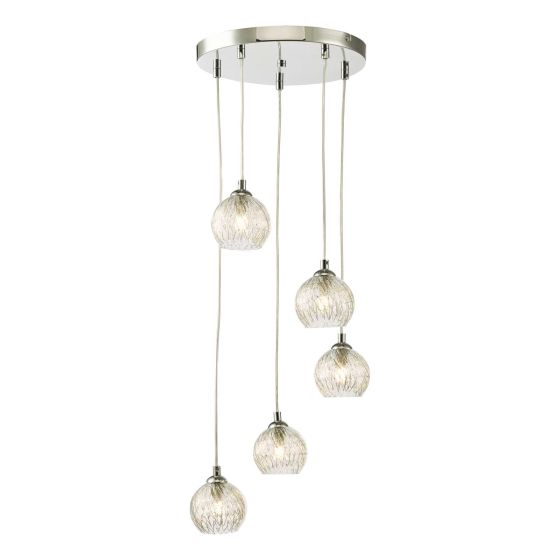där lighting Federico 5 Light Cluster Pendant Polished Chrome Clear/Wire Glass