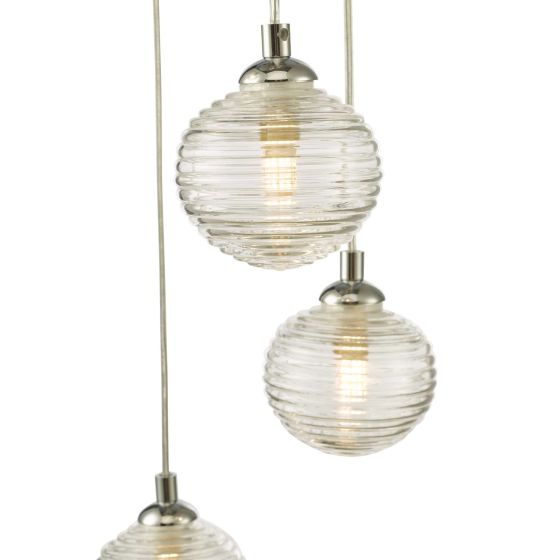 Där Lighting Federico 5 Light Cluster Pendant Polished Chrome Clear Ribbed Glass