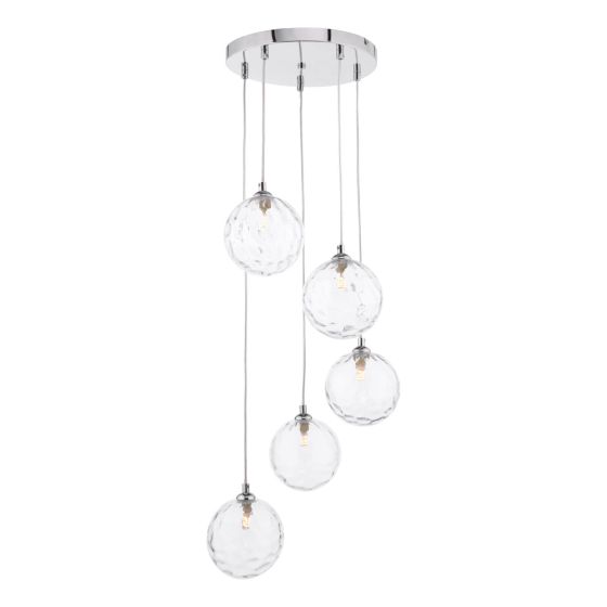 där lighting Federico 5 Light Cluster Pendant Polished Chrome Clear Dimpled Glass