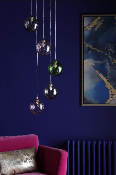 Där Lighting Federico 5 Light Cluster Pendant Polished Chrome Mixed Coloured Glass