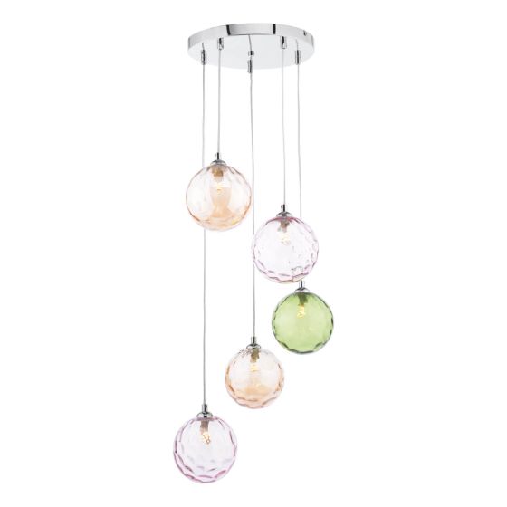 där lighting Federico 5 Light Cluster Pendant Polished Chrome Mixed Coloured Glass
