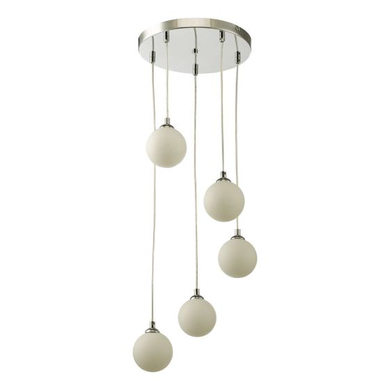 Där Lighting Federico 5 Light Cluster Pendant Polished Chrome Opal Glass