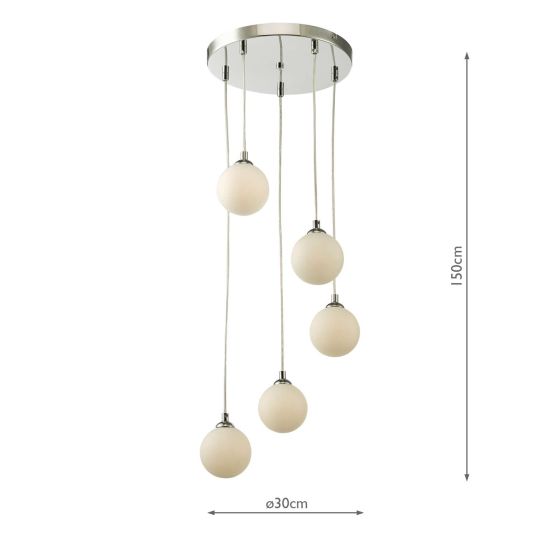 Där Lighting Federico 5 Light Cluster Pendant Polished Chrome Opal Glass