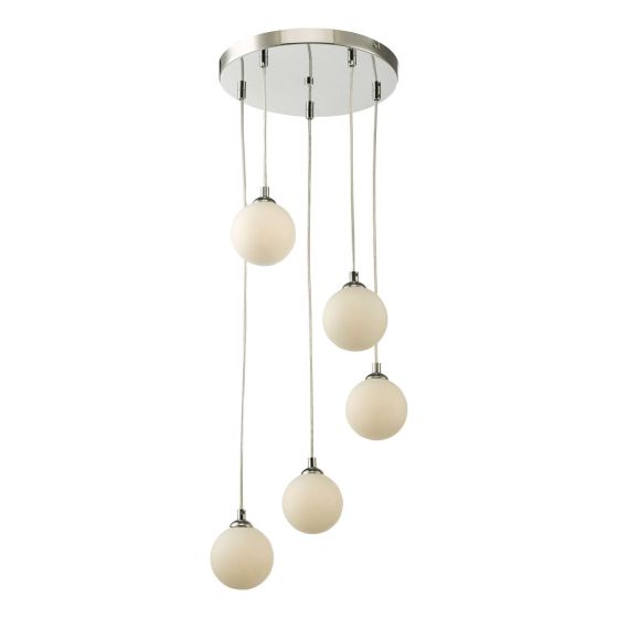 där lighting Federico 5 Light Cluster Pendant Polished Chrome Opal Glass