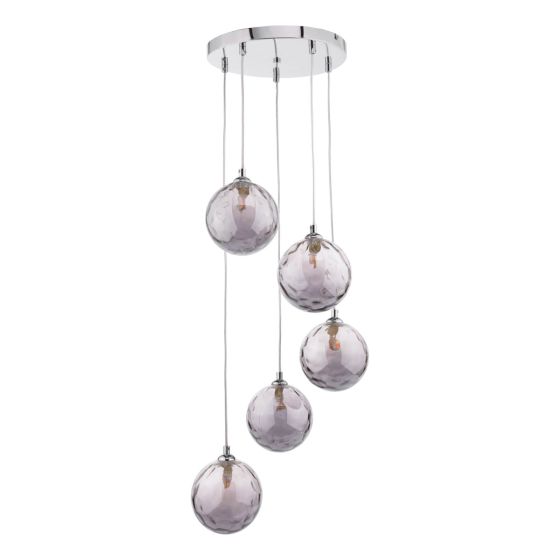 Där Lighting Federico 5 Light Cluster Pendant Polished Chrome Smoked Dimpled Glass