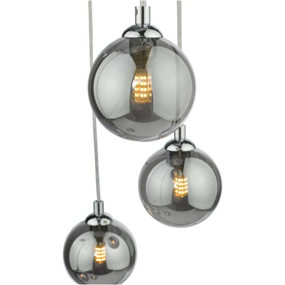 Där Lighting Federico 5 Light Cluster Pendant Polished Chrome Smoked Glass