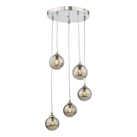 där lighting Federico 5 Light Cluster Pendant Polished Chrome Smoked Glass