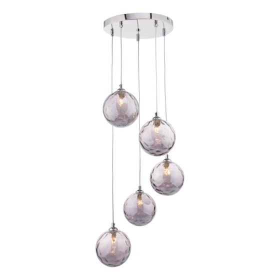 där lighting Federico 5 Light Cluster Pendant Polished Chrome Smoked Dimpled Glass