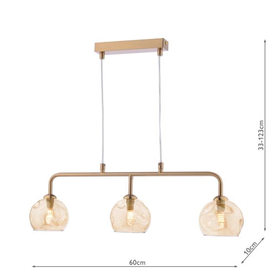 Där Lighting Feya 3 Light Bar Pendant Antique Bronze & Champagne Dimpled Glass