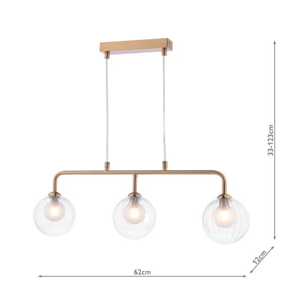 Där Lighting Feya 3 Light Bar Pendant Antique Bronze & Clear/Opal Glass