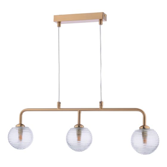 Där Lighting Feya 3 Light Bar Pendant Antique Bronze & Ribbed Glass