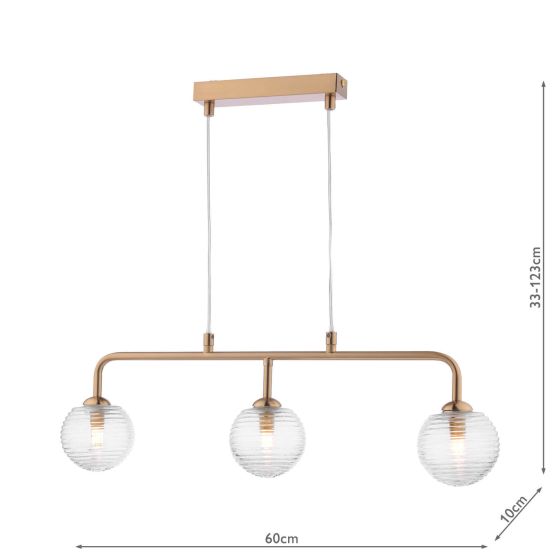 Där Lighting Feya 3 Light Bar Pendant Antique Bronze & Ribbed Glass