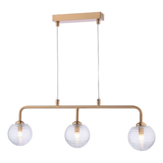 där lighting Feya 3 Light Bar Pendant Antique Bronze & Ribbed Glass