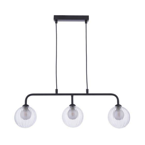 Där Lighting Feya 3 Light Bar Pendant Matt Black & Clear/Opal Glass