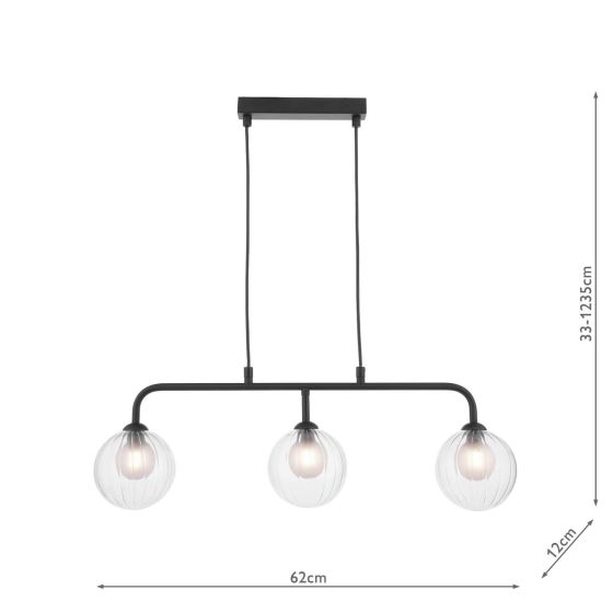 Där Lighting Feya 3 Light Bar Pendant Matt Black & Clear/Opal Glass