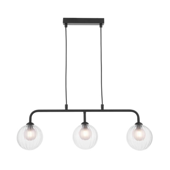 där lighting Feya 3 Light Bar Pendant Matt Black & Clear/Opal Glass