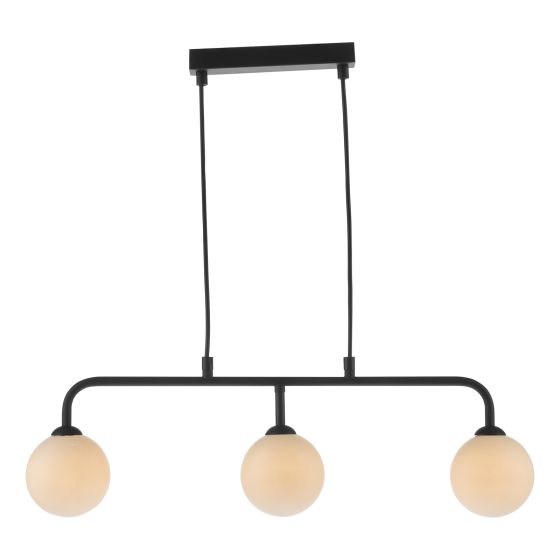 Där Lighting Feya 3 Light Bar Pendant Matt Black Opal Glass