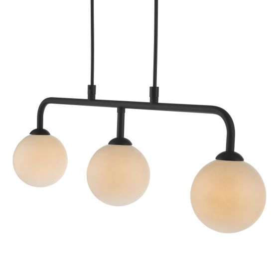 Där Lighting Feya 3 Light Bar Pendant Matt Black Opal Glass