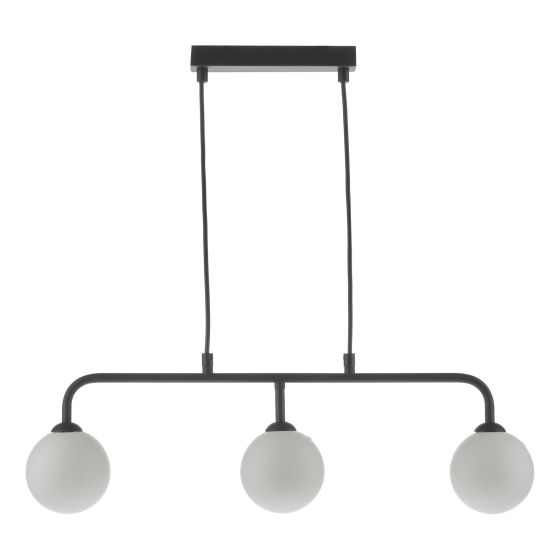 Där Lighting Feya 3 Light Bar Pendant Matt Black Opal Glass