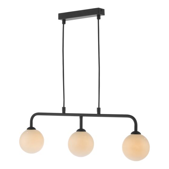 där lighting Feya 3 Light Bar Pendant Matt Black Opal Glass
