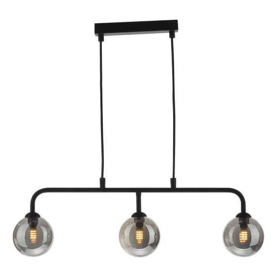 Där Lighting Feya 3 Light Bar Pendant Matt Black Smoked Glass