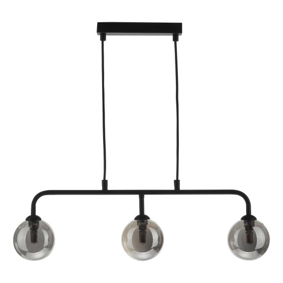 Där Lighting Feya 3 Light Bar Pendant Matt Black Smoked Glass