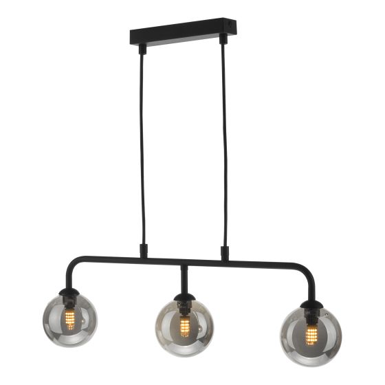 där lighting Feya 3 Light Bar Pendant Matt Black Smoked Glass
