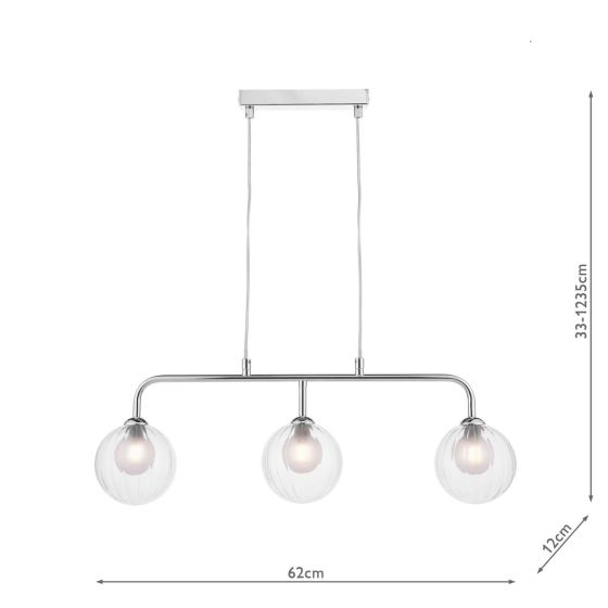 Där Lighting Feya 3 Light Bar Pendant Polished Chrome & Clear/Opal Glass
