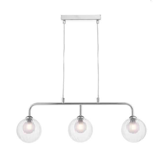 där lighting Feya 3 Light Bar Pendant Polished Chrome & Clear/Opal Glass