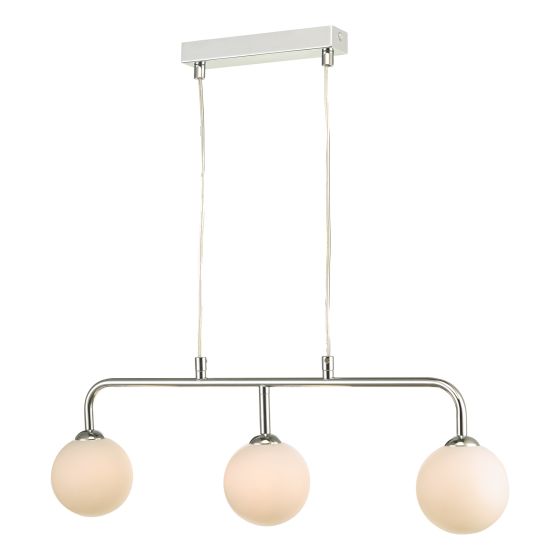 Där Lighting Feya 3 Light Bar Pendant Polished Chrome Opal Glass