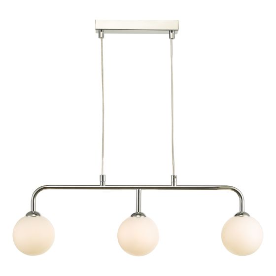 där lighting Feya 3 Light Bar Pendant Polished Chrome Opal Glass