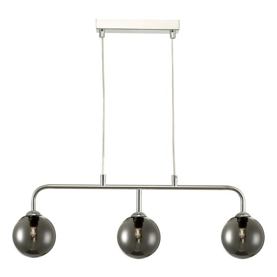 där lighting Feya 3 Light Bar Pendant Polished Chrome Smoked Glass