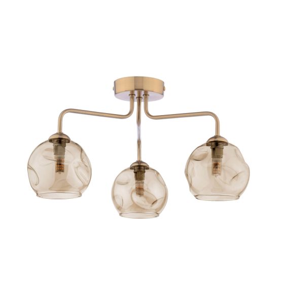 Där Lighting Feya 3 Light Semi-Flush Antique Bronze & Champagne Dimpled Glass