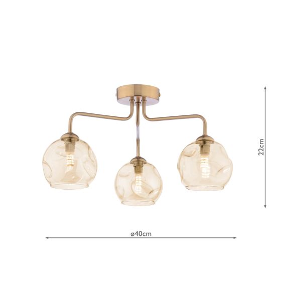 Där Lighting Feya 3 Light Semi-Flush Antique Bronze & Champagne Dimpled Glass